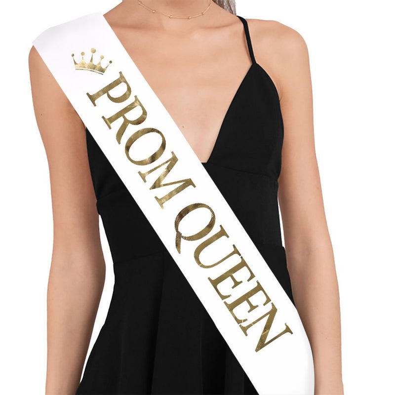 TTCOROCK "Prom King" and "Prom Queen" Sashes - Graduation Party School Party Accessories, White with Gold Print - Image 5